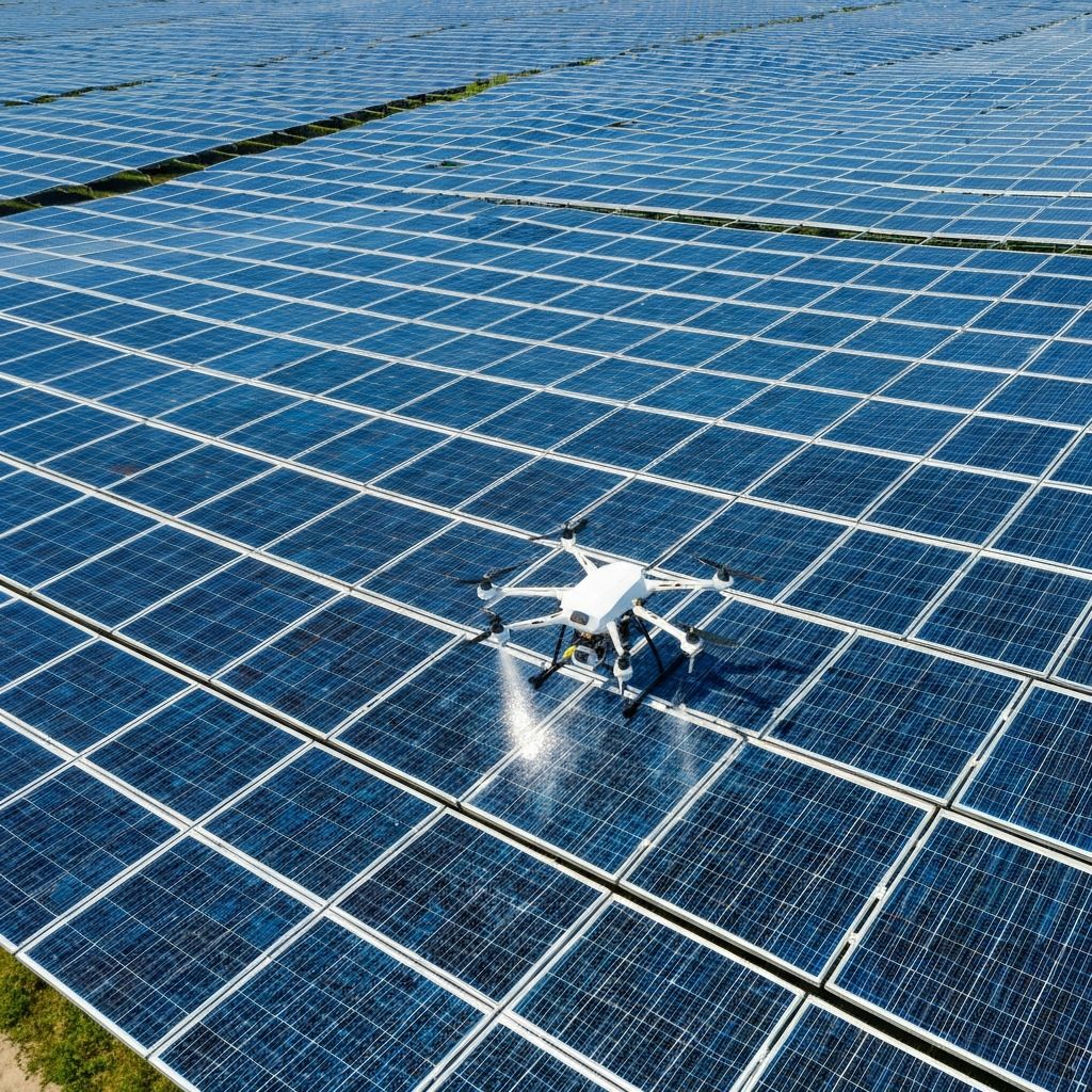 Drone cleaning solar panels